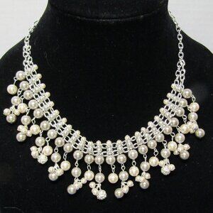 CHAPS Faux Pearl Bead Beaded Silver Tone Necklace 18" with Adjustable Length